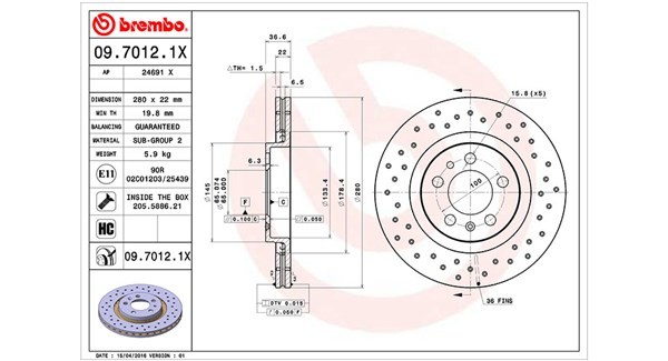 MAGNETI MARELLI 360406049502: Bremsscheibe Ø: 280mm, gelocht/innenbel., Ø: 280mm, mit Schrauben