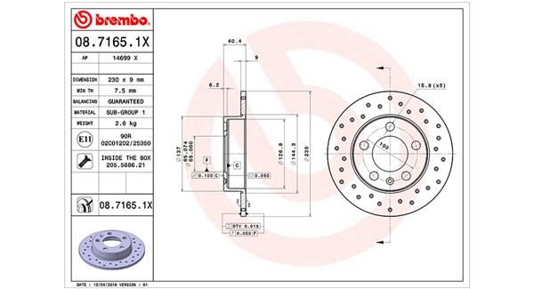 MAGNETI MARELLI 360406049702: Brzdový kotouč R: 230mm, děrovaný, R: 230mm, se šrouby