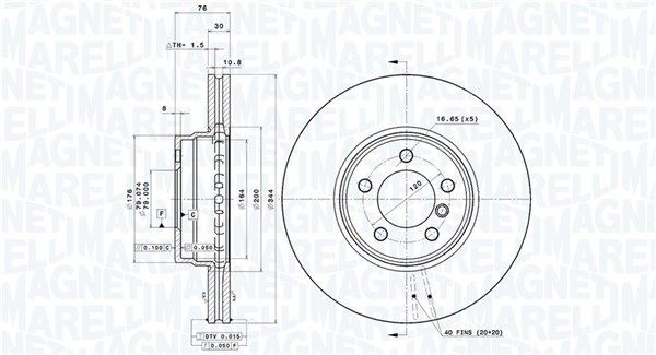 MAGNETI MARELLI 360406054401: Bremseskive Ø: 344mm, indvendigt ventileret, Ø: 344mm