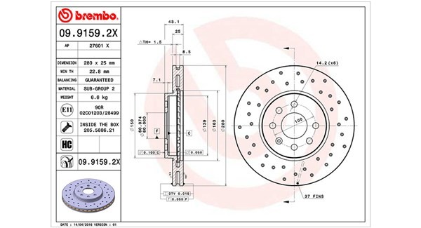 MAGNETI MARELLI 360406108102: Brzdový kotouč R: 280mm, děrováno / vnitřně větráno, R: 280mm, se šrouby