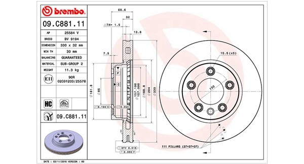 MAGNETI MARELLI 360406128001: Stabdžių diskas Ø: 330mm, vidinis ventiliavimas, Ø: 330mm