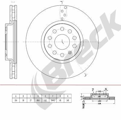 BRECK BR 440 VA100: Piduriketas Ø: 314mm, õhutusega, Hallmalm, Ø: 314mm, kaetud, koos rattakinnituspoltidega, ilma rattalaagrita