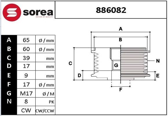 SNRA 886082: Alternator - sprzęgło jednokierunkowe