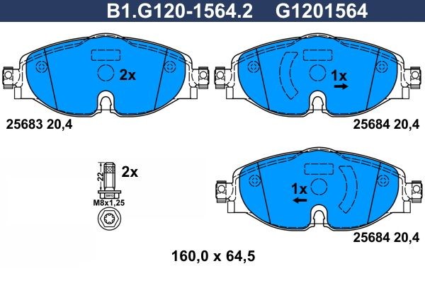 GALFER B1.G120-1564.2: Piduriklotsid koos pidurisadula kruvidega