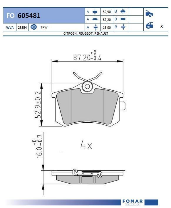 FOMAR Friction FO 605481: Stabdžių kaladėlės