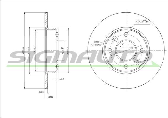 SIGMAUTO DBA070S: Bromsskiva framaxel, Ø: 238mm, full, Ø: 238mm