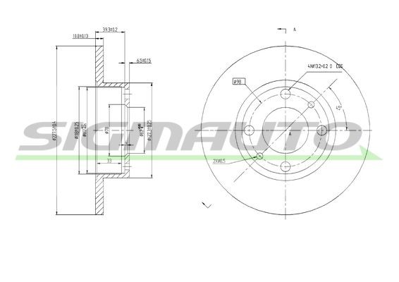 SIGMAUTO DBA083S: Δισκόπλακα μπροστινός άξονας, Πίσω άξονας, Ø: 227mm, πλήρες, Ø: 227mm