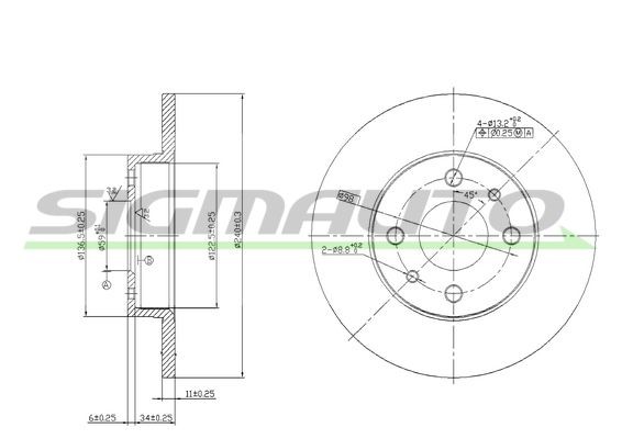 SIGMAUTO DBA140S: Bromsskiva Bakaxel, Ø: 240mm, full, Ø: 240mm, lackerad