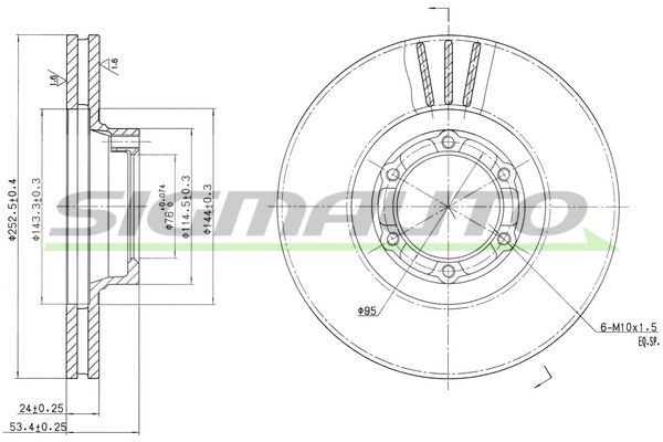 SIGMAUTO DBA160V: Piduriketas Esisild, Ø: 252mm, õhutusega, Ø: 252mm, ilma kruvideta