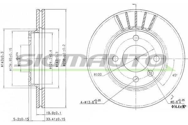 SIGMAUTO DBA175V: Disc de frână punte fata, Ř: 239mm, ventilat, Ř: 239mm, lacuit