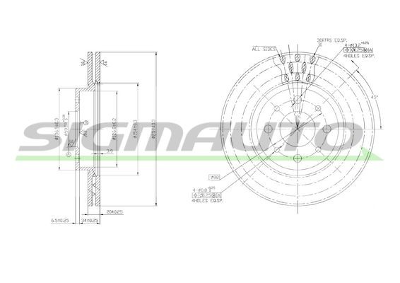 SIGMAUTO DBA521V: Piduriketas Esisild, Ø: 257mm, õhutusega, Ø: 257mm, värvitud