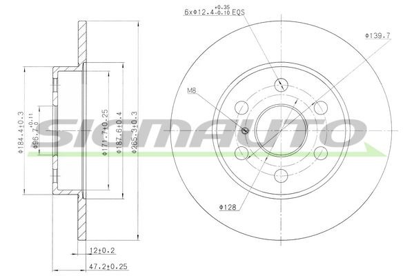 SIGMAUTO DBA786S: Piduriketas Tagasild, Ø: 265mm, täis, Ø: 265mm