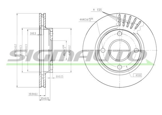 SIGMAUTO DBA887V: Piduriketas Esisild, Ø: 240mm, õhutusega, Ø: 240mm