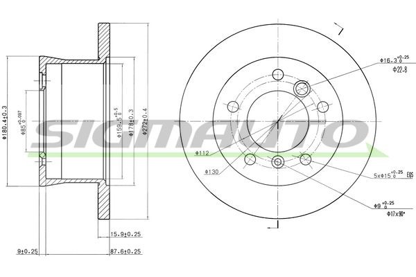 SIGMAUTO DBA932S: Piduriketas Tagasild, Ø: 272mm, täis, Ø: 272mm, värvitud