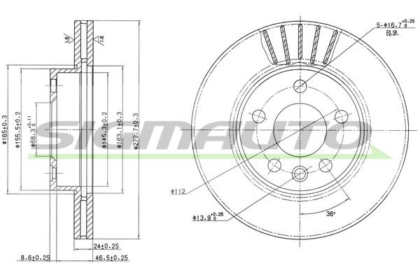 SIGMAUTO DBB010V: Stabdžių diskas priekinė ašis, Ø: 280mm, ventiliuojama, Ø: 280mm, nudažyta