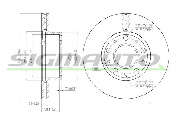 SIGMAUTO DBB170V: Bremseskive foraksel, Ø: 280mm, ventileret, Ø: 280mm, lakeret
