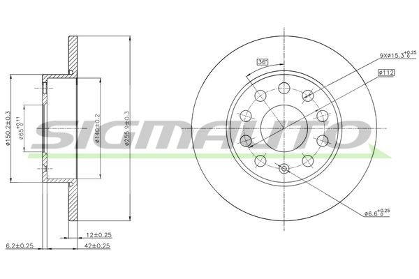SIGMAUTO DBB276S: Stabdžių diskas galinė ašis, Ø: 256mm, visiškai, Ø: 256mm, nudažyta