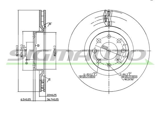SIGMAUTO DBB298V: Bremseskive foraksel, Ø: 284mm, ventileret, Ø: 284mm, lakeret