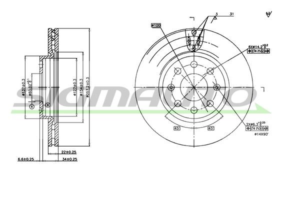 SIGMAUTO DBB304V: Bremseskive foraksel, Ø: 257mm, ventileret, Ø: 257mm, lakeret