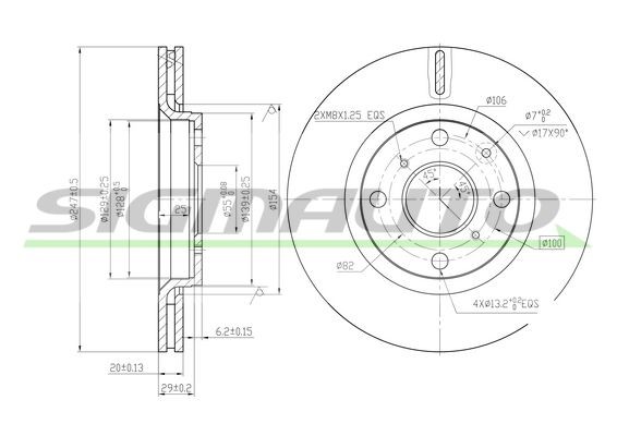 SIGMAUTO DBB527V: Piduriketas Esisild, Ø: 247mm, õhutusega, Ø: 247mm, värvitud