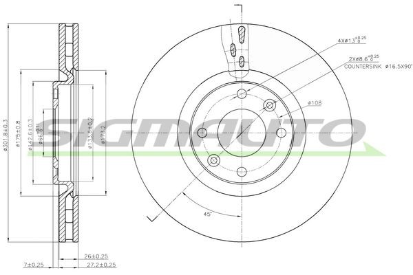 SIGMAUTO DBB676V: Brzdový kotouč přední osa, R: 302mm, větráno, R: 302mm, lakováno
