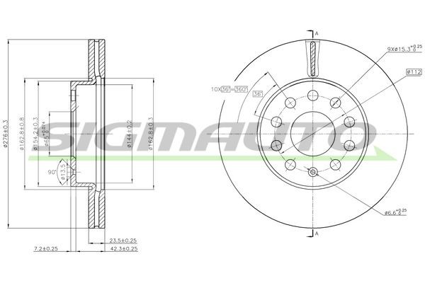 SIGMAUTO DBC400V: Piduriketas Esisild, Ø: 276mm, õhutusega, Ø: 276mm, värvitud
