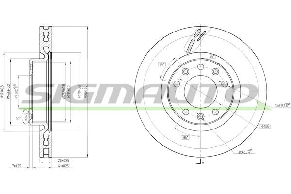 SIGMAUTO DBC405V: Bremseskive foraksel, Ø: 283mm, ventileret, Ø: 283mm, lakeret