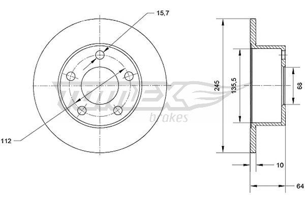 TOMEX brakes TX 70-02: Brzdový kotouč Zadní náprava, R: 245mm, plný, R: 245mm, lakováno