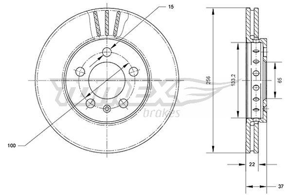 TOMEX brakes TX 70-03: Stabdžių diskas priekinė ašis, Ø: 256mm, ventiliuojama, Ø: 256mm, nudažyta