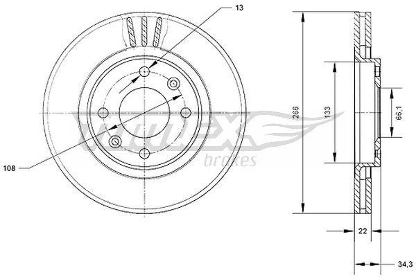 TOMEX brakes TX 70-05 Bremsscheibe Vorderachse, Ø: 266mm, Belüftet, Ø: 266mm, lackiert