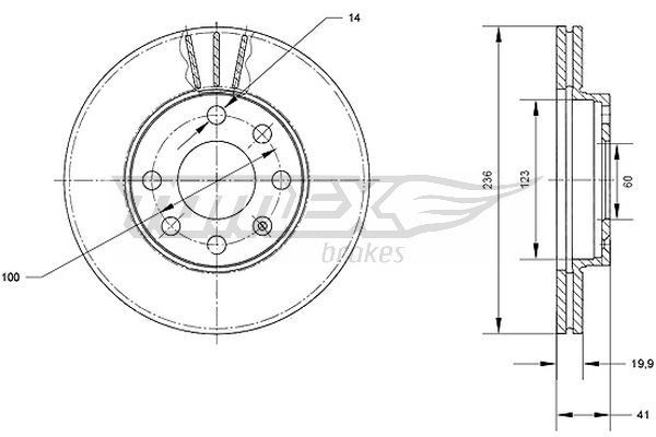 TOMEX brakes TX 70-08: Brzdový kotouč přední osa, R: 236mm, větráno, R: 236mm, lakováno