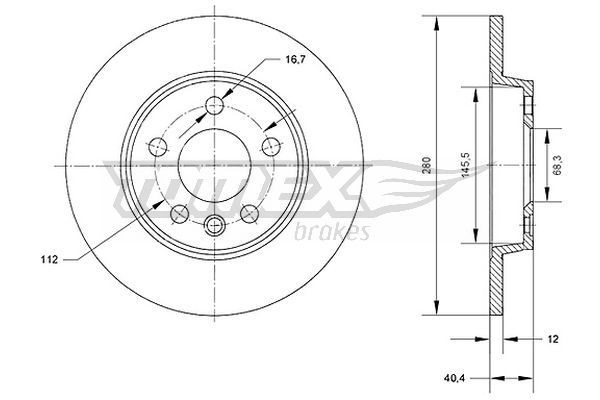 TOMEX brakes TX 70-26: Stabdžių diskas galinė ašis, Ø: 280mm, visiškai, Ø: 280mm, nudažyta