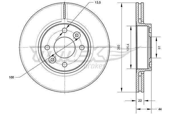 TOMEX brakes TX 70-34: Disco de freno Eje delantero, Ø: 260mm, ventilado, Ø: 260mm, barnizado