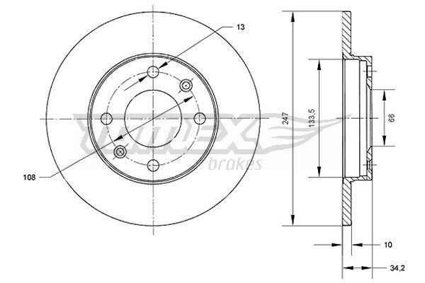 TOMEX brakes TX 70-50: Δισκόπλακα Ø: 247mm, πλήρες, Ø: 247mm, βαμμένο