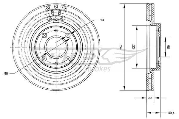 TOMEX brakes TX 70-56: Piduriketas Esisild, Ø: 257mm, õhutusega, Ø: 257mm, värvitud