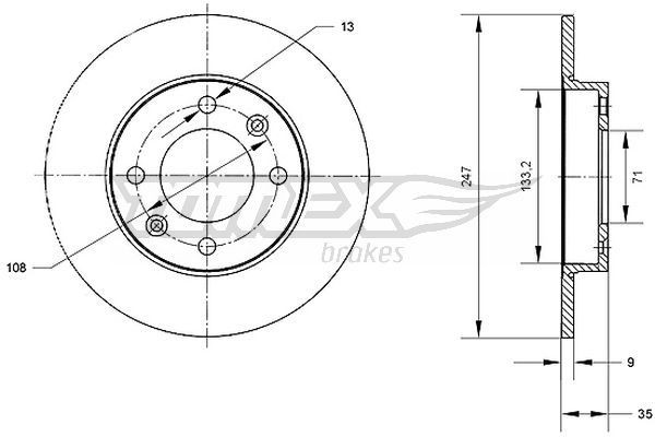 TOMEX brakes TX 70-58: Brzdový kotouč Zadní náprava, R: 247mm, plný, R: 247mm, lakováno