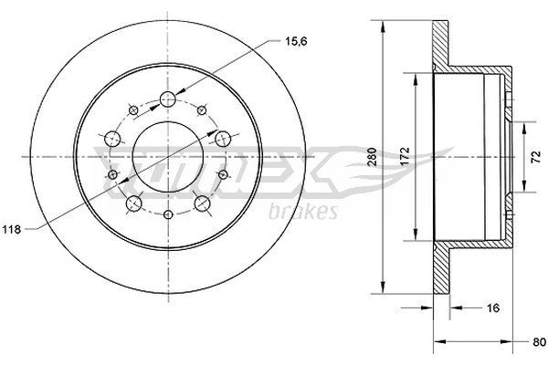 TOMEX brakes TX 70-61: Féktárcsa hátsótengely, Ø: 280mm, tele, Ø: 280mm, lakkozott