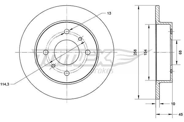 TOMEX brakes TX 70-77: Disco freno Assale posteriore, Ø: 258mm, pieno, Ø: 258mm, verniciato