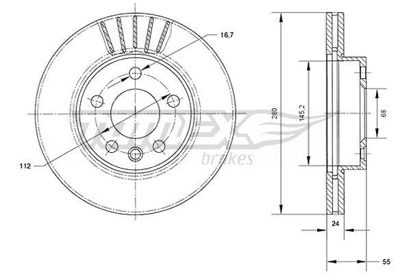 TOMEX brakes TX 70-78: Stabdžių diskas priekinė ašis, Ø: 280mm, ventiliuojama, Ø: 280mm, nudažyta