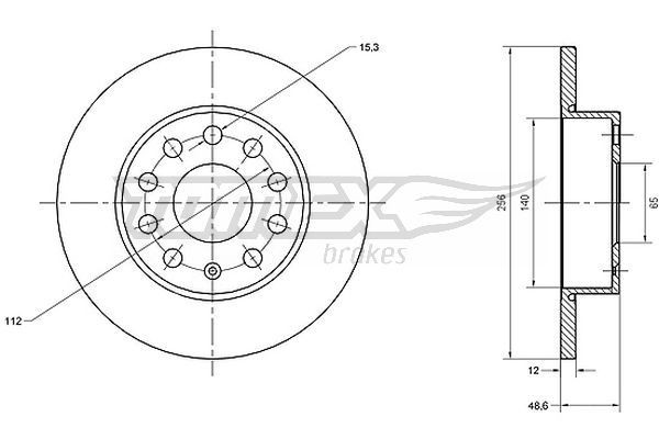 TOMEX brakes TX 70-79: Stabdžių diskas galinė ašis, Ø: 256mm, visiškai, Ø: 256mm, nudažyta