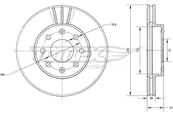 TOMEX brakes TX 70-92: Brzdový kotouč přední osa, R: 236mm, větráno, R: 236mm, lakováno