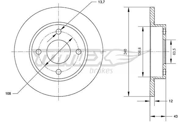 TOMEX brakes TX 70-99: Piduriketas Esisild, Ø: 240mm, täis, Ø: 240mm, värvitud