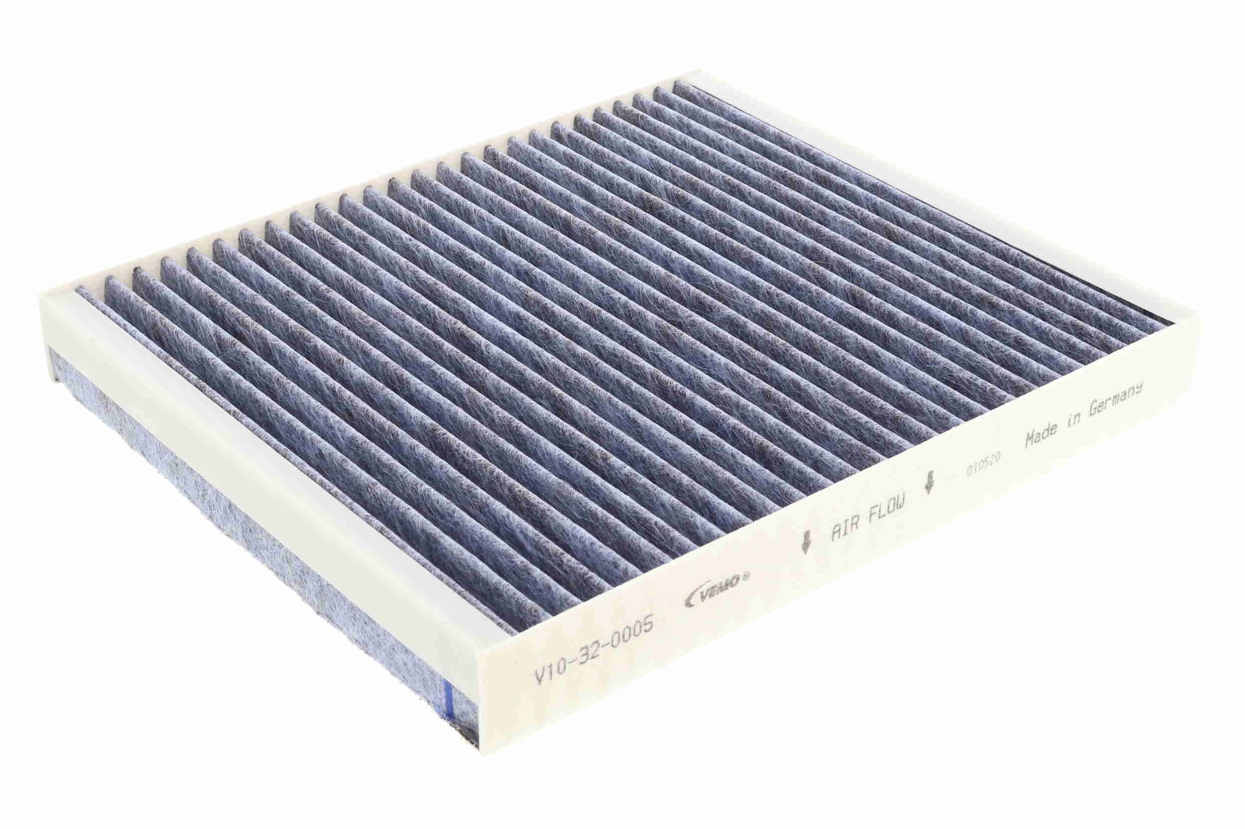 VEMO V10-32-0005: Salono filtras Original VEMO Quality aktyvioji anglis, Biofunkcinis salono filtras, antibakterinio poveikio, su fungicidiniu poveikiu, dalelių oro filtras, priešalerginio poveikio, su kvapus sugeriančiu poveikiu