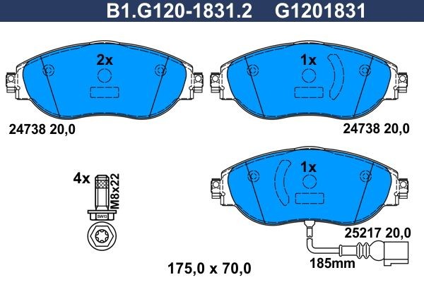 GALFER B1.G120-1831.2: Piduriklotsid koos pidurisadula kruvidega