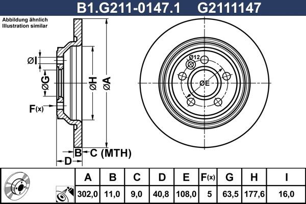 GALFER B1.G211-0147.1: Piduriketas Ø: 302,0mm, täis, Ø: 302,0mm, kaetud