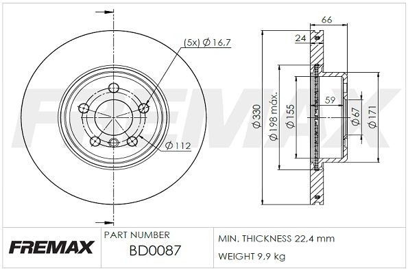 FREMAX BD-0087: Piduriketas Ø: 330mm, õhutusega, Ø: 330mm, kaetud