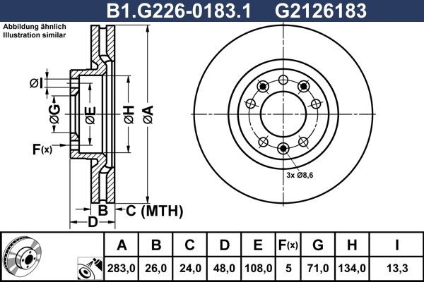 GALFER B1.G226-0183.1: Bremseskive Ø: 283,0mm, ventileret, Ø: 283,0mm, coatet