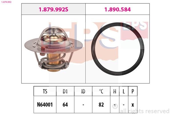 EPS 1.879.992: Termostaat, Jahutusvedelik Made in Italy - OE Equivalent 82°C, 64mm, koos tihendiga