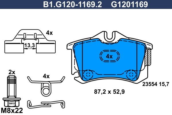 GALFER B1.G120-1169.2: Juego de pastillas de freno con accesorios, con tornillos pinza freno