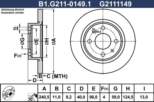 GALFER B1.G211-0149.1: Δισκόπλακα Ø: 241mm, πλήρες, Ø: 241mm, με επίστρωση